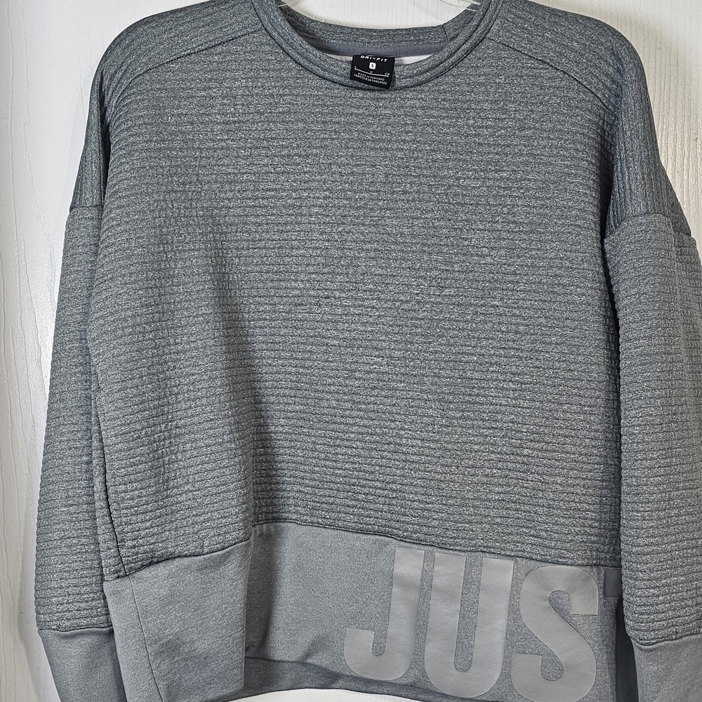 Nike Gray Crewneck Sweatshirt with Tonal 'JUST' Hem Graphic